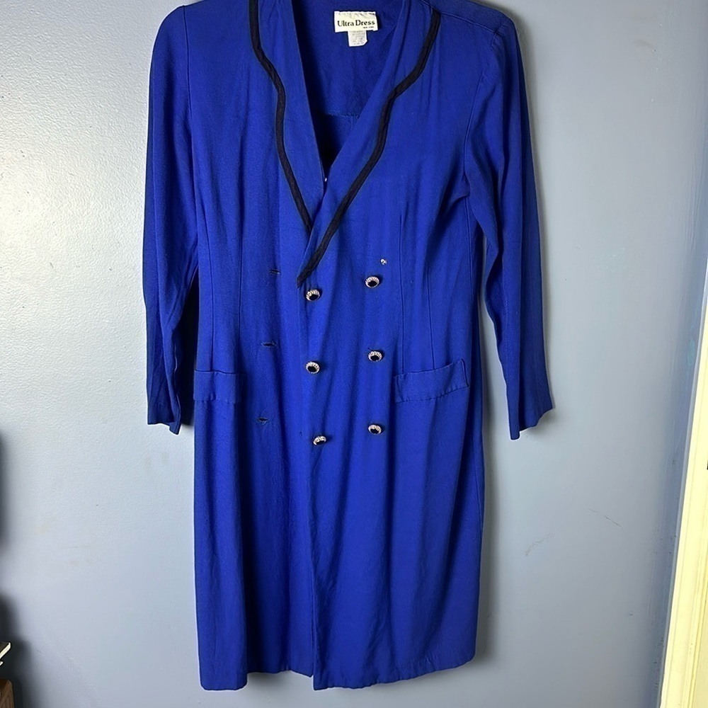 Ultra Dress Royal Blue Blazer Dress with Black and Gold Buttons - Picture 3 of 7